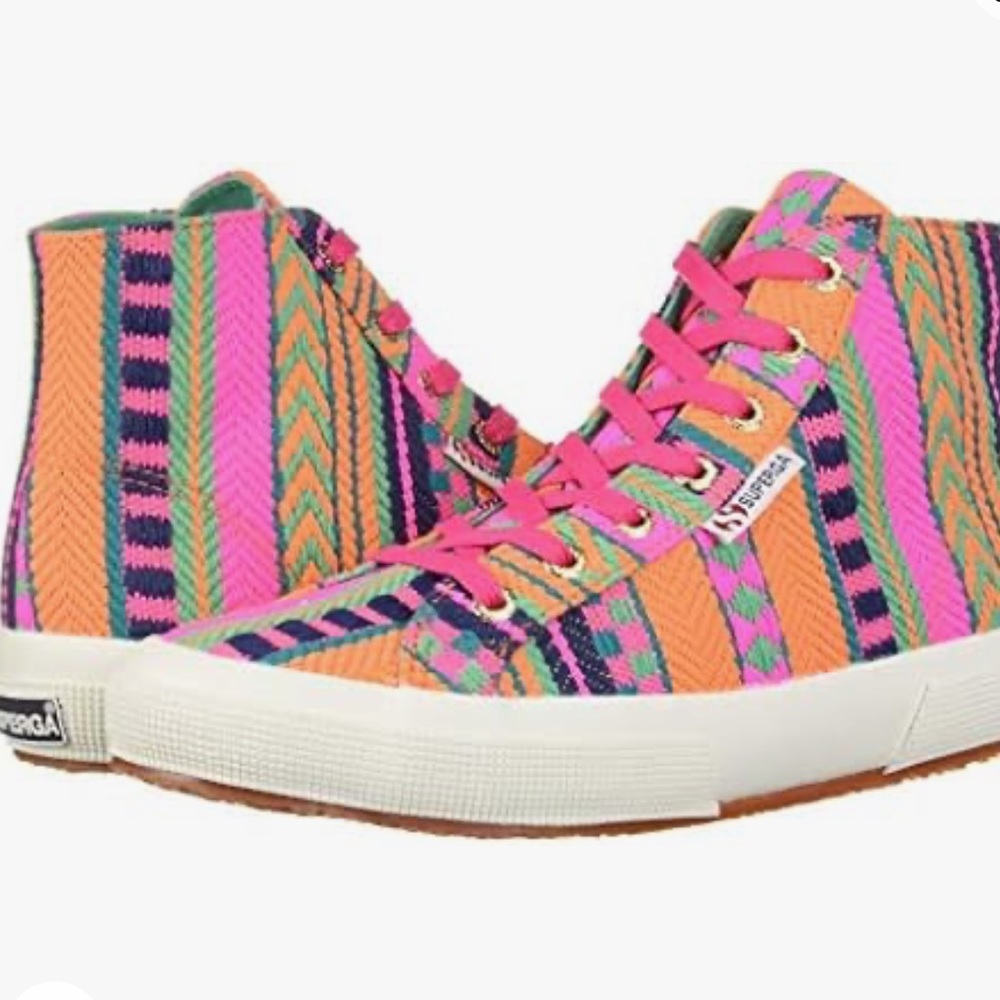 Superga 2795 artesaw pink neon high top sneakers
NWT